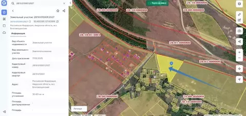 Участок в Амурская область, Благовещенский район, пос. Вадимово  ...