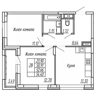 2-к кв. Марий Эл, Йошкар-Ола Два Капитана жилой комплекс (52.66 м)