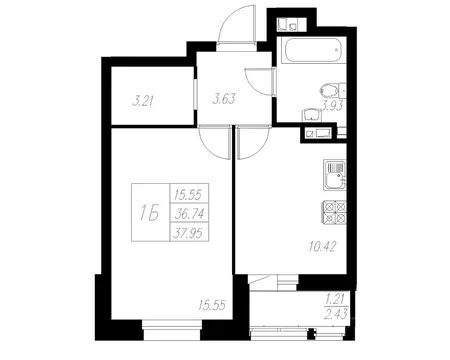 1-к кв. Татарстан, Казань Статный жилой комплекс, 1 (37.95 м)