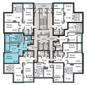 2-к кв. Калужская область, Калуга ул. Минская, 23к1 (67.36 м)