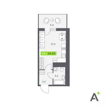 Квартира-студия: Кудрово, Солнечная улица, 4 (24.2 м)
