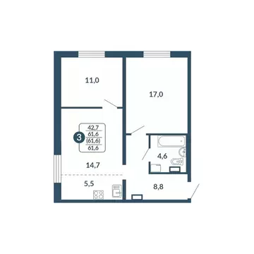 3-к кв. Кировская область, Киров Скандинавия жилой комплекс (61.6 м)
