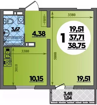 1-к кв. Адыгея, Майкоп  (38.75 м)