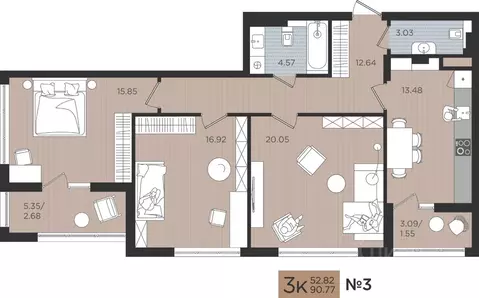 3-к кв. Калининградская область, Калининград Мой Город жилой комплекс ...