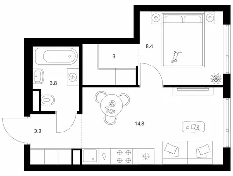 1-комнатная квартира: Москва, Амурская улица, 2Ак1 (33.3 м)