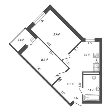 2-комнатная квартира: Санкт-Петербург, Ленинский проспект, 72к3 (54.4 ...