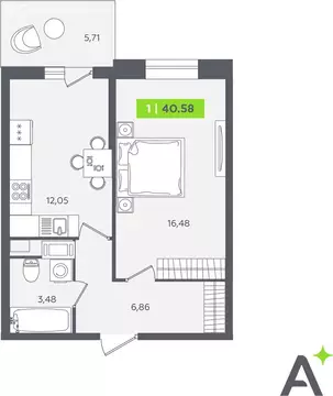 1-комнатная квартира: Кудрово, Солнечная улица, 10к2 (40.2 м)