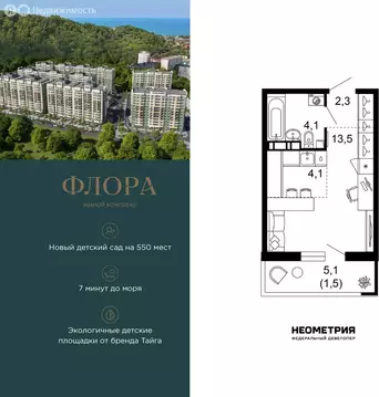 Квартира-студия: Сочи, улица Искры, 66/9к8 (25.7 м)