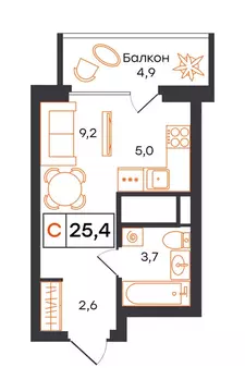 Квартира-студия: Екатеринбург, улица Патриса Лумумбы, 54 (25.4 м)