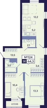 3-к кв. Саха (Якутия), Якутск ул. Новопортовская, 1Д (64.3 м)