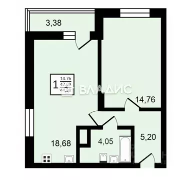 1-к кв. Воронежская область, Воронеж ул. Антонова-Овсеенко, 35С (44.38 ...