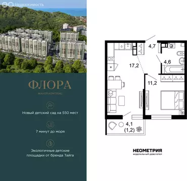 1-комнатная квартира: Сочи, улица Искры, 66/9к8 (39 м)