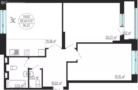 3-комнатная квартира: Уфа, улица Аксакова, 79 (84.35 м)