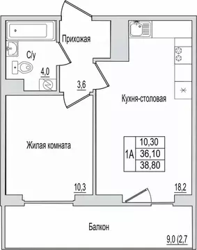 1-к кв. Псковская область, Псков ул. Юности, 10к1 (38.8 м)
