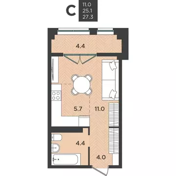 Квартира-студия: Северодвинск, Крымская улица, 2 (24.6 м)
