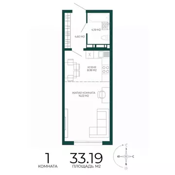 1-к кв. Пензенская область, Пенза Чаадаев жилой комплекс (33.19 м)
