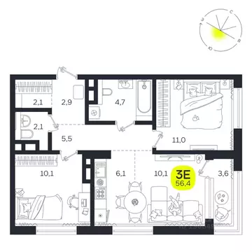 3-к кв. Свердловская область, Екатеринбург Южная Ботаника жилрайон, ...