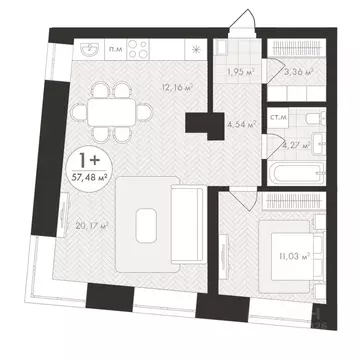 1-к кв. Башкортостан, Уфа Южный-2 мкр,  (57.48 м)