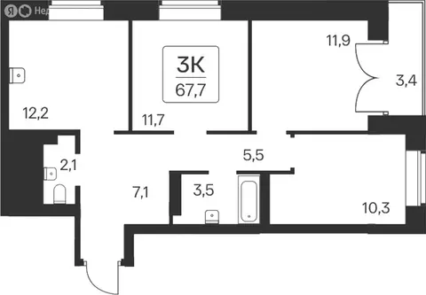 3-комнатная квартира: Новосибирск, ЖК Расцветай на Красном (64.3 м)