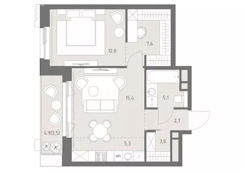 2-комнатная квартира: Москва, ЖК Родина Парк, к1 (54.4 м)