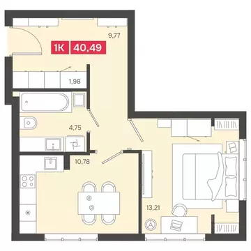 1-к кв. Новосибирская область, Новосибирск Аэропорт мкр,  (40.49 м)