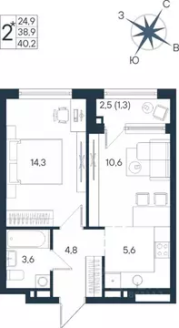 Студия Пермский край, Пермь ул. Космонавта Беляева, 17 (40.2 м)