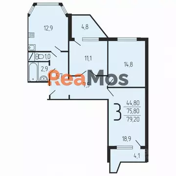 3-к кв. Москва просп. Нововатутинский, 12 (75.9 м)
