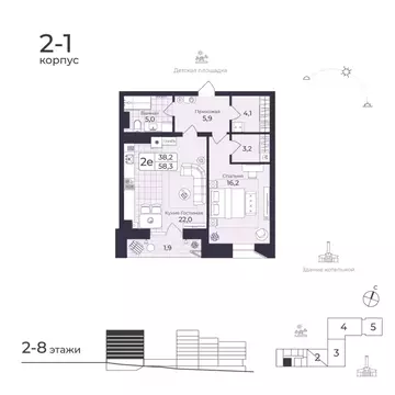 2-к кв. Дагестан, Дербент  (58.77 м)