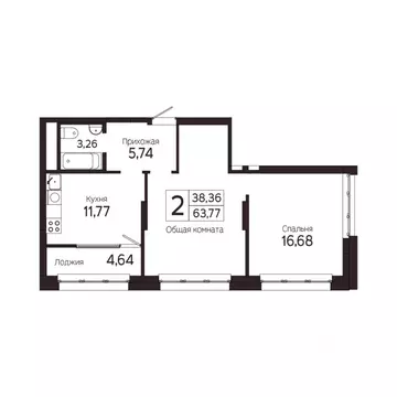 2-к кв. Томская область, Томск Комсомольский просп., 48Б (61.47 м)