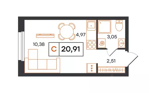 Студия Тюменская область, Тюмень Полевая ул., 117к12 (20.91 м)