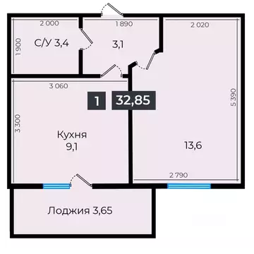 1-к кв. Ставропольский край, Ставрополь ул. Южный обход, 53В (33.05 м)