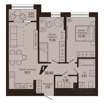 2-к кв. Свердловская область, Екатеринбург Центральный жилрайон, Дом 7 ...
