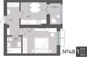 1-к кв. Калининградская область, Пионерский Рабочая ул., 11 (33.5 м)