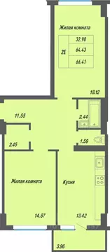 2-к кв. Чувашия, Чебоксары просп. Геннадия Айги, 17 (68.1 м)