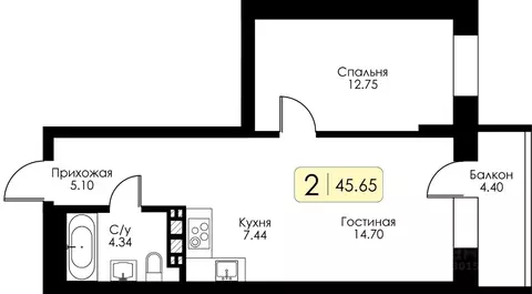 1-к кв. Тверская область, Тверь Урбан Парк жилой комплекс (45.65 м)