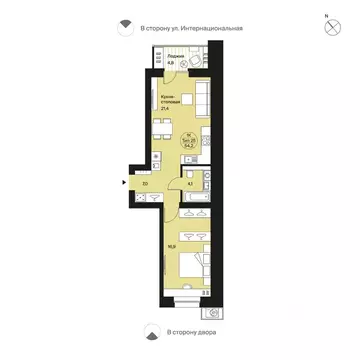 1-к кв. Коми, Сыктывкар Интернациональная ул., 200 (54.2 м)