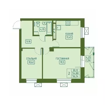 2-к кв. Красноярский край, Красноярск Свободный просп. (56.24 м)