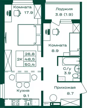 2-к кв. Алтай, Майминский район, с. Майма Алтайская ул., 2к6 (50.4 м)
