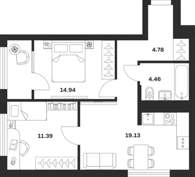 2-к кв. Тульская область, Тула ул. Академика Насоновой, 18 (54.7 м)