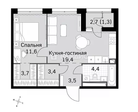 2-к кв. Москва Строительный проезд, 9 (46.7 м)