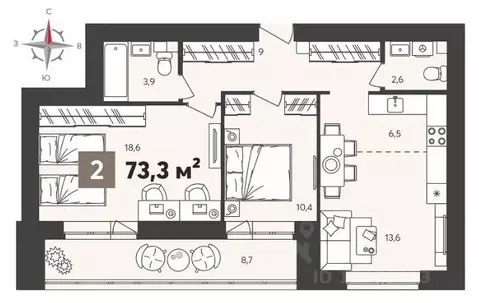 2-к кв. Пензенская область, Пенза Новелла жилой комплекс, с2 (73.3 м)