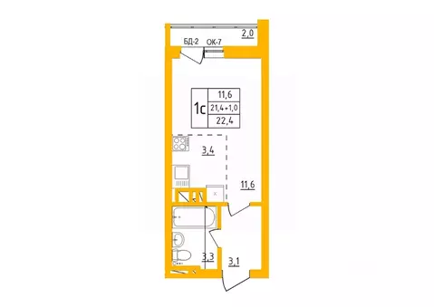 Студия Башкортостан, Уфа Инорс-4Б мкр, Акварель жилой комплекс (22.4 ...