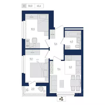 3-к кв. Башкортостан, Уфа ул. Евгения Столярова, 13 (45.4 м)