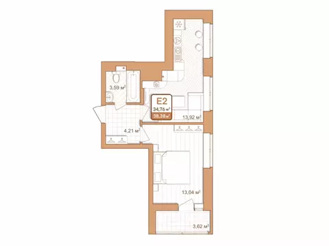 1-к кв. Тульская область, Тула проезд 2-й Клинской, 8 (38.38 м)