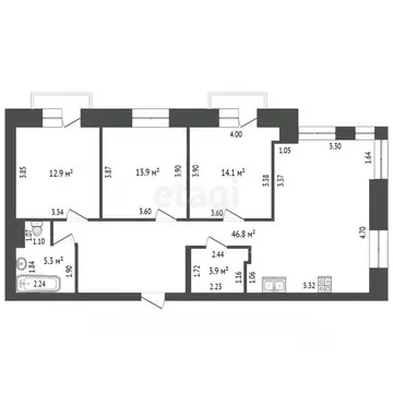 4-к кв. Архангельская область, Новодвинск ул. 3-й Пятилетки, 3 (96.9 ...