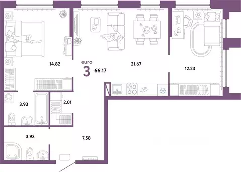 3-к кв. Свердловская область, Екатеринбург ул. Шефская, 22А (66.17 м)