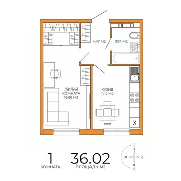 1-к кв. Пензенская область, Пенза ул. Яшиной, 14 (36.02 м)