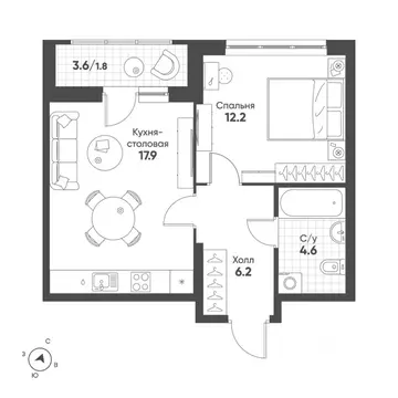 1-к кв. Свердловская область, Екатеринбург Солнечный жилрайон,  (42.7 ...