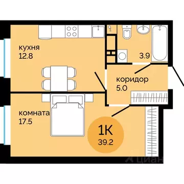 1-к кв. Пермский край, Пермь ул. Яблочкова, 5к4 (39.2 м)