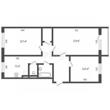 3-к кв. Ямало-Ненецкий АО, Муравленко ул. Муравленко, 33 (65.0 м)
